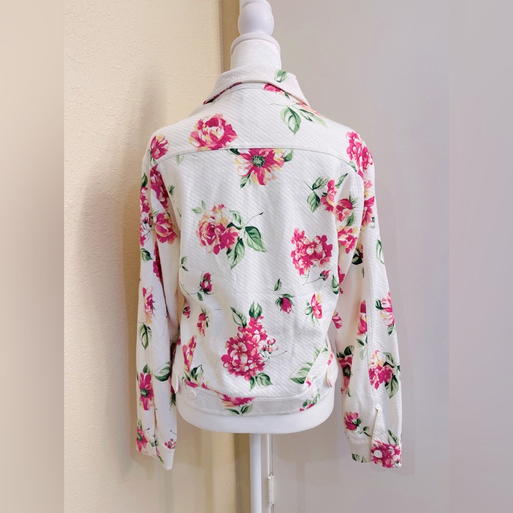 Jones New York Sport White Lightweight Jacket w/ Pink Floral Design, Medium - Picture 2 of 5